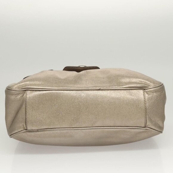 Salvatore Ferragamo Gancini Bag Leather Champagne Gold Silver Auth - Picture 12 of 16